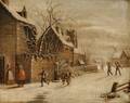 AngloDutch School 19th Century Village Scene in Winter