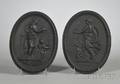 Pair of Wedgwood Black Basalt Oval Selfframed Plaques