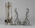 Pair of Jacobeanstyle Wroughtiron Andirons and Set of Associated Fire Tools