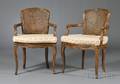 Pair of Louis XV Style Beechwood and Caned Open Armchairs