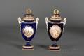 Two Similar Meissen Porcelain Cobalt Blue Snakehandled Potpourri Urns