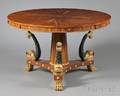 Regencystyle Painted and Parcelgilt Walnut Circular Extension Dining Table