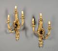 Pair of Louis XIV Style Giltbronze ThreeLight Wall Sconces