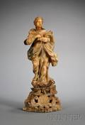 Continental Carved and Painted Alabaster Figure of the Madonna