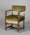 Continental Baroque Carved Walnut and Velvet Upholstered Armchair