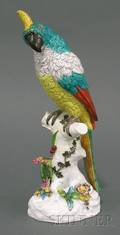 Dresden Polychrome Glazed Figure of a Parrot