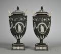 Pair of Wedgwood Solid Black Jasper Vases and Covers