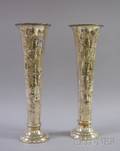 C F Kees  Company Pair of Large Repousse Silver Plated Trumpet Vases