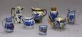 Eight Assorted Gilt and Lustre Highlighted Flow Blue Ceramic Items