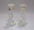 Pair of Sandwich Colorless Molded Glass Dolphin Figural Candlesticks