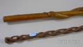 Two Folk Carved Wooden Walking Sticks