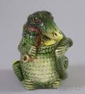 European Majolica Glazed Ceramic Alligator Figural Tobacco Jar