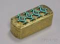 Russian Engraved Giltmetal Box Ornamented with Turquoise Beads and Seed Pearls