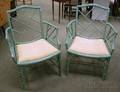 Pair of Regencystyle Upholstered Greenpainted Cockpen Armchairs