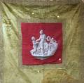 German Beaded Needlepoint Classical Genre Scene Panel with Embellished Green Velvet Border