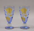 Pair of Gilt Floral Decorated Transparent Blue Glass Vases