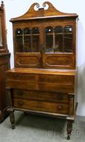 Classical Glazed Carved Mahogany and Mahogany Veneer Writing DeskBookcase