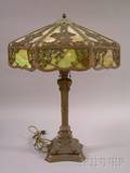 Art Glass and Patinated Metal Table Lamp