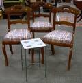 Set of Three Victorian Walnut Side Chairs with Upholstered Slip Seats and a Faience Tiletop Iron Stand
