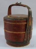 Chinese Painted Wood and Bamboo Covered Picnic Basket