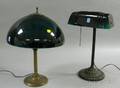 Brass Table Lamp and Desk Lamp with Green Cased Glass Shades