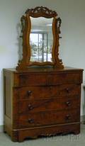 Empire Burl Walnut Veneer Mirrored Bureau