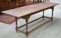 William  Mary Pine Breadboardtop Tavern Table with Turned Wood Legs and Stretcher Base