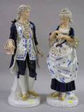 Pair of Large Porcelain Figures in 18th Century Style Dress
