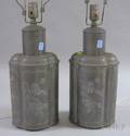 Pair of Chinese Pewter Tea CannisterTable Lamps