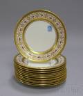 Set of Twelve Cauldon Gilt and Rose Decorated Porcelain Plates