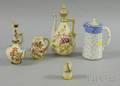 Two Royal Worcester Gilt and Handpainted Porcelain Ewers Bambooform Toothpick Small Jug and Transfer Decor