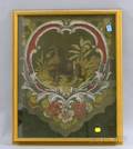 Framed 19th Century Beaded Needlework Lion in Cartouche Panel
