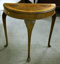 Queen Anne Style Walnut and Mahogany Veneer Demilune Pier Table