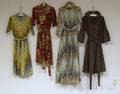 Group of Four Midcentury Handmade Graphic Print Dresses with Matching Belts