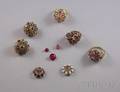 Three Gold Gemset Rings and a Pair of Gemset Earclips