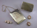 German Silver Card CaseChange Purse a Silver Box a Cameo Brooch and a Pair of Cameo Earrings