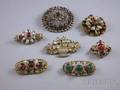 Seven Victorian Gemset and Enameled Costume Brooches