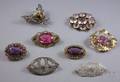 Group of Eight Gemset and Paste Costume Brooches