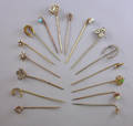 Sixteen Gold and Goldtone Gemset Stickpins