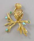 18kt Gold Gemset Bird Brooch