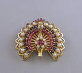 14kt Gold Gemstone and Seed Pearl Peacock Brooch