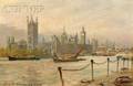 George H Wimpenny British 1920th Century View of the River Thames and Westminster Abbey