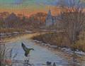Thomas Russell Dunlay American b 1951 Duck Alighting at Sunset