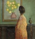 Maurice Compris French 18851939 Portrait of a Woman by a Mantel