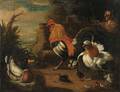 Manner of Melchior de Hondecoeter Dutch 16361695 Roosters and Chicks