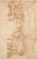 Attributed to Cherubino Alberti Italian 15531615 Seated Figure Under a Baldacchino