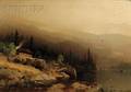 Georg Anton Rasmussen Norwegian 18421914 Panoramic Lake View with Figures and Rowboat