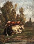 Manner of Jules Dupr French 18111889 View of Cows at Rest