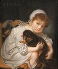 Continental School 19th Century Portrait of a Girl with Her Dog