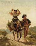 Luigi Bechi Italian 18301919 Peasant Couple with Donkey on Dirt Road